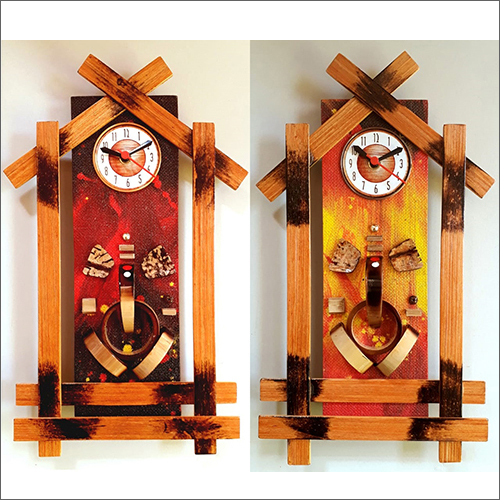 14x10x2 Inch Wall Hanging With Bamboo Ganesh And Clock