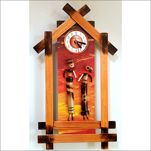 14x10x2 Inch Wall Hanging Bamboo Couple With Clock