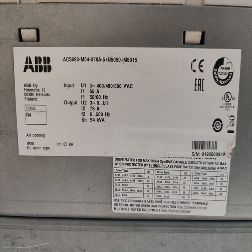 ABB ACS880-M04-078A-5 VARIABLE SPEED DRIVE