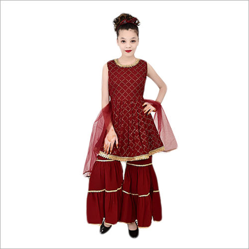 Dark Red Plain Sharara