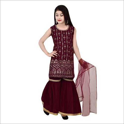 Maroon Embroidered Sharara