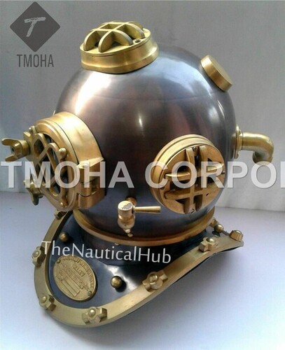 Antique US Navy Deep Sea Marine SCA Scuba Reproduction Diving Helmet Divers Helmet Mark V DH0177