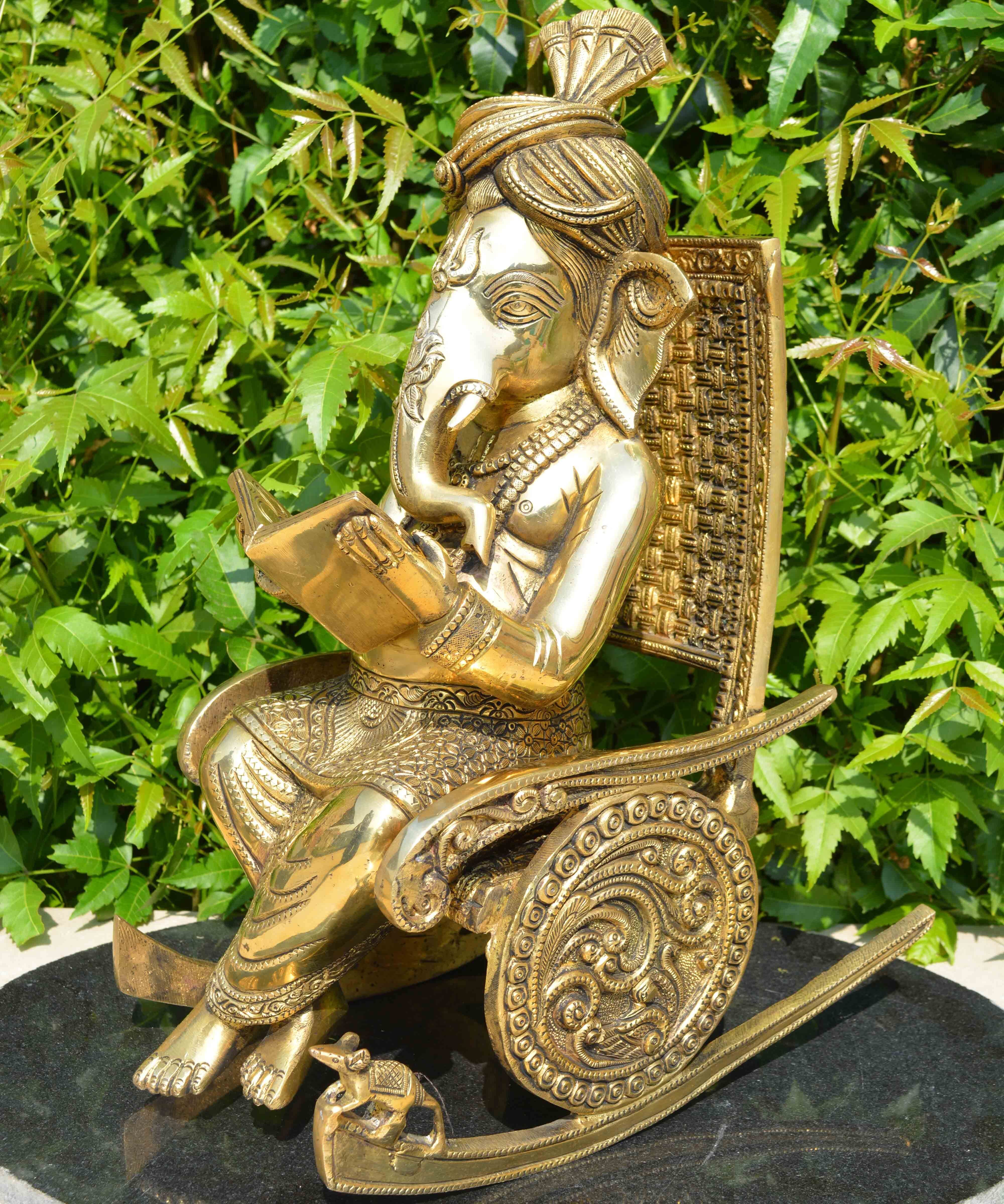 Brass Chair Ganesha Statue Home decor Elephant god Hindu god Brass idol Handmade Book Reading ganesha Sculpture