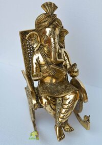 Brass Chair Ganesha Statue Home decor Elephant god Hindu god Brass idol Handmade Book Reading ganesha Sculpture