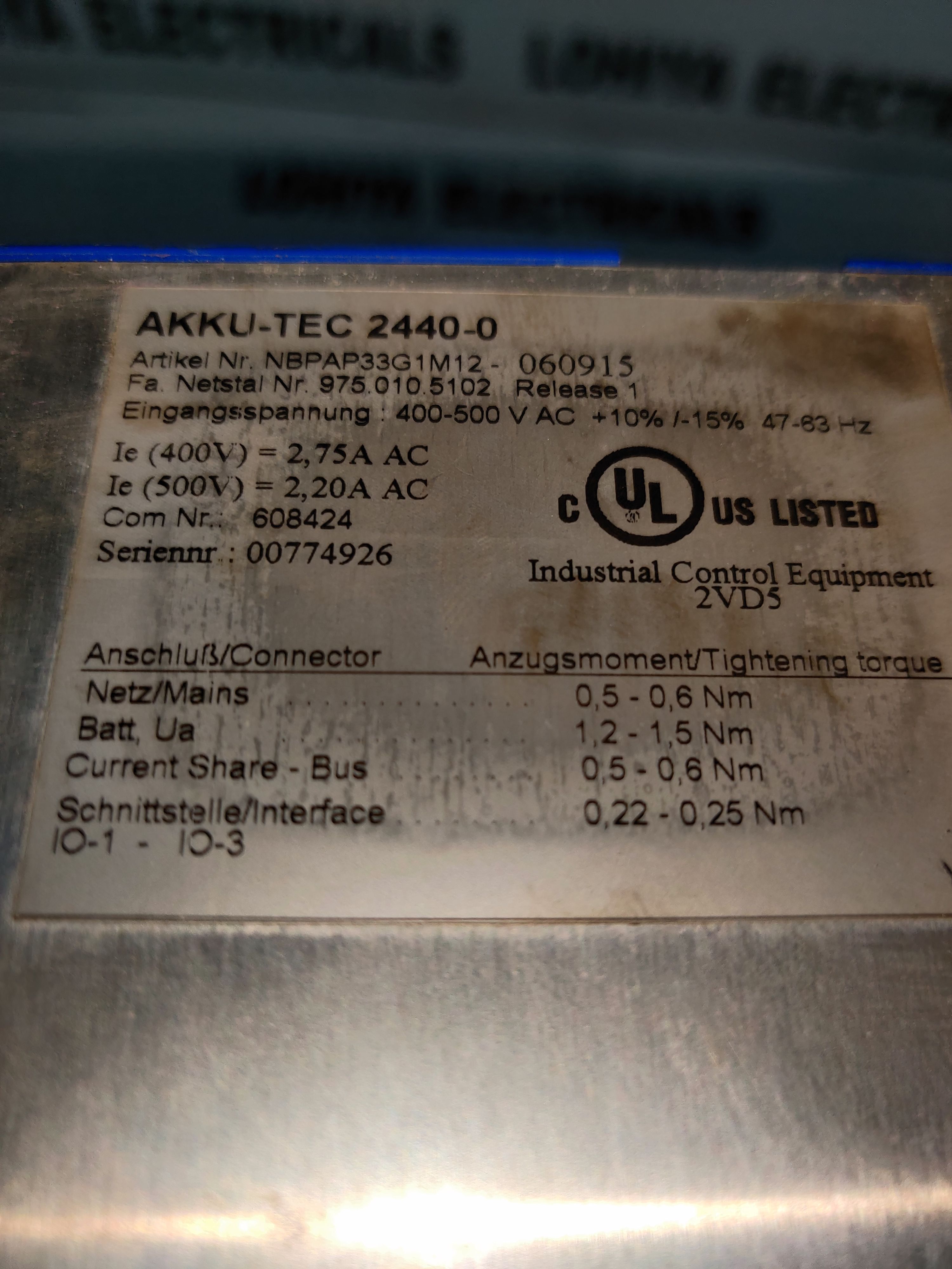AKKU-TEC 2440-0-060915 DC POWER SUPPLY MODULE