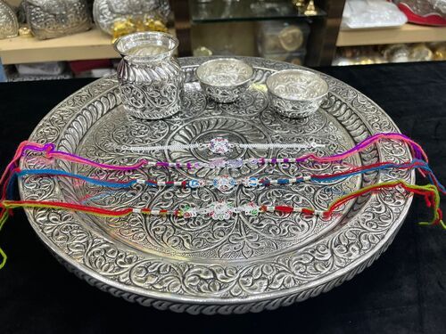 silver plated nakshi pooja thali