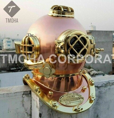 Golden Antique Us Navy Deep Sea Marine Sca Scuba Reproduction Diving Helmet Divers Helmet Mark V Dh0250