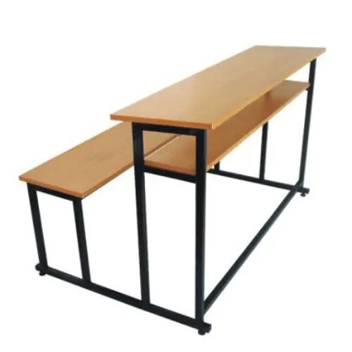 Two Seater School Bench - Stainless Steel & Wooden, 42 Inch x 15 Inch x 24 Inch - Brown Color, Ideal for Educational Spaces