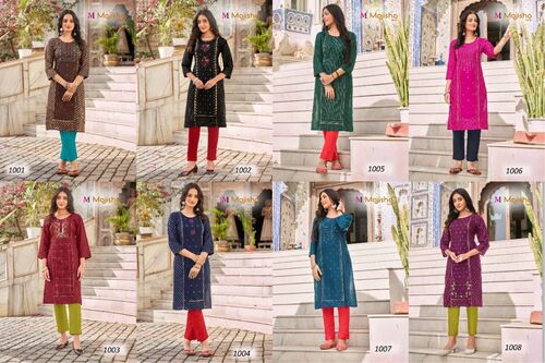 Majisha Nx Destiny Vol-1 Designer Fancy Wear Rayon Kurti Catalog Exporter