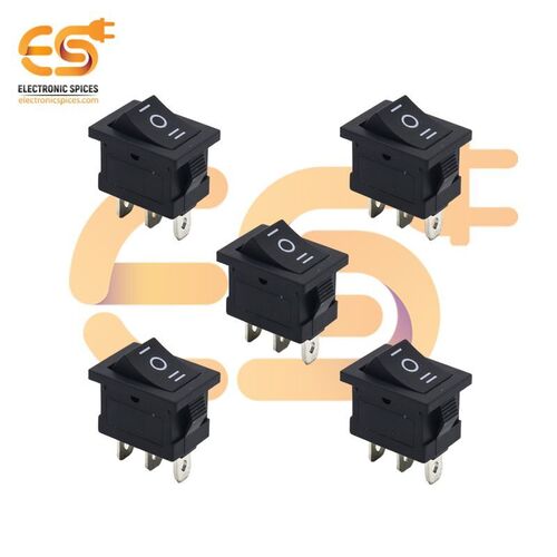 KCD1 6A 250V black color 3 pin SPCO small plastic rocker switch pack of 5pcs