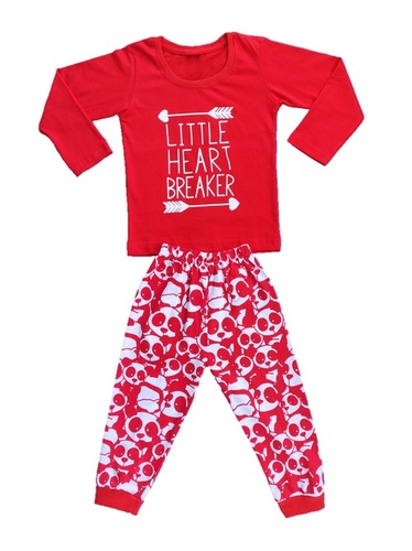 Kids Little Heart Printed Cotton Top And Pant set