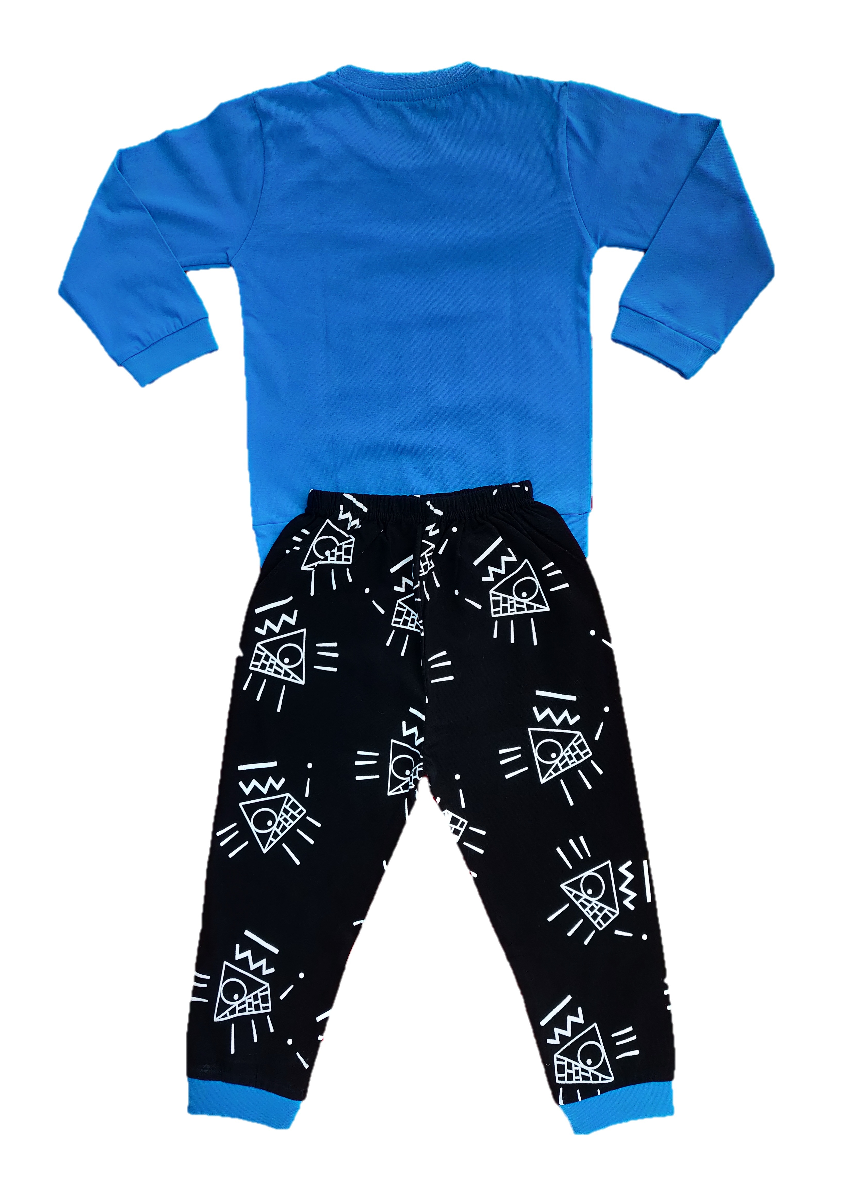 Kids Pizza Printed Cotton Top And Pant Blue