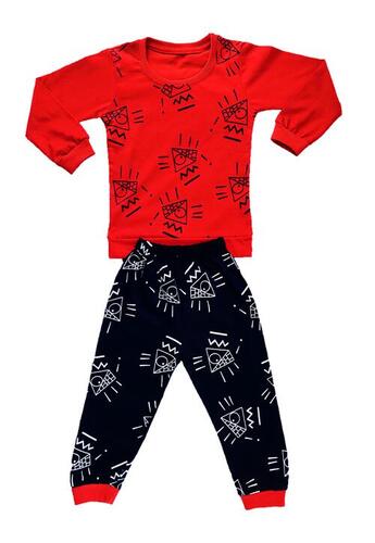 Non Toxic Kids Pizza Printed Cotton Top And Pant Red