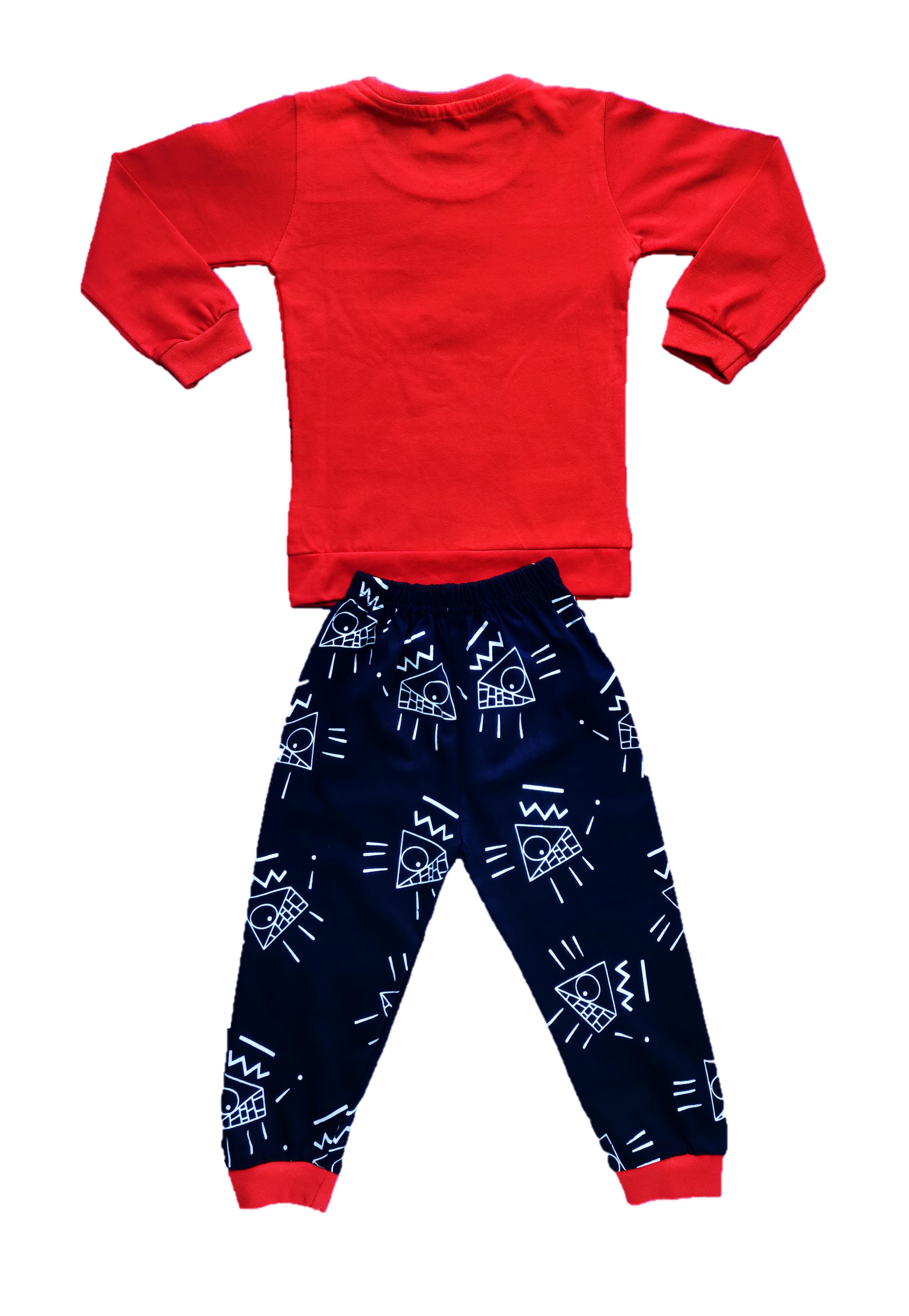 Kids Pizza Printed Cotton Top And Pant Red