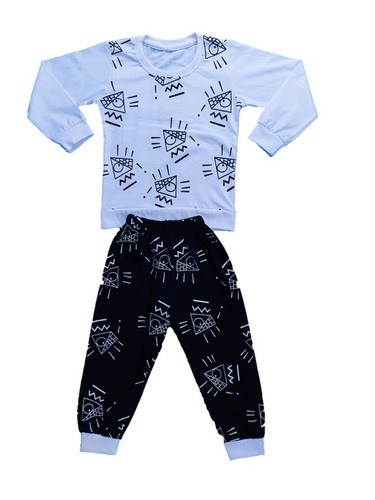 Kids Pizza Printed Cotton Top And Pant White