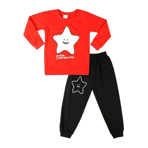 Kids Star Printed Cotton Top And Pant Red