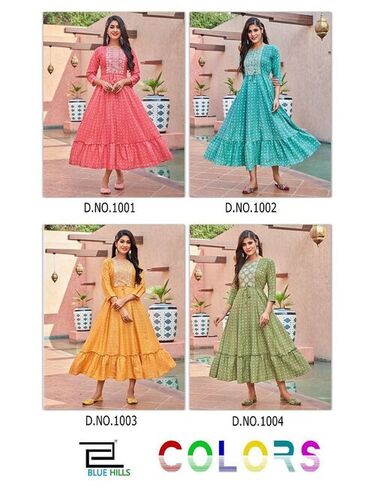 Blue Hills Colors Designer Wear Heavy Rayon Anarkali Kurti Catalog Dealer