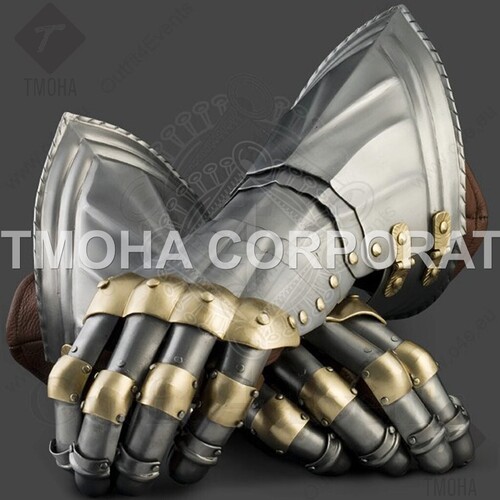 Medieval Wearable Gauntlets / Gloves Armor Gauntlets with brass segments German style GA0011