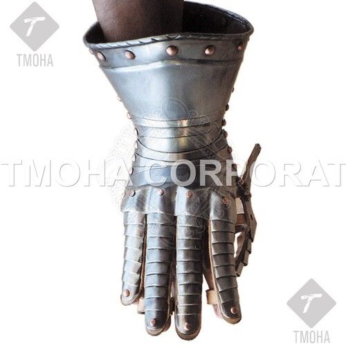 Iron Medieval Wearable Gauntlets / Gloves Armor Gauntlets With Brass Or Copper Rivets Ga0023