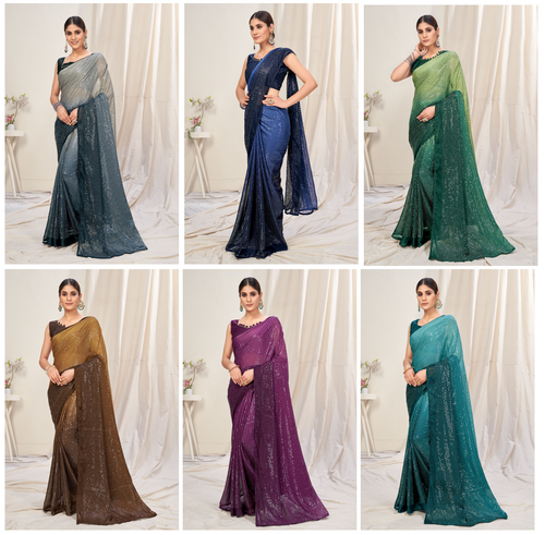 Sutram Hit Colour Vol-9 Fancy Wear Georgette Saree Catalog Wholesaler