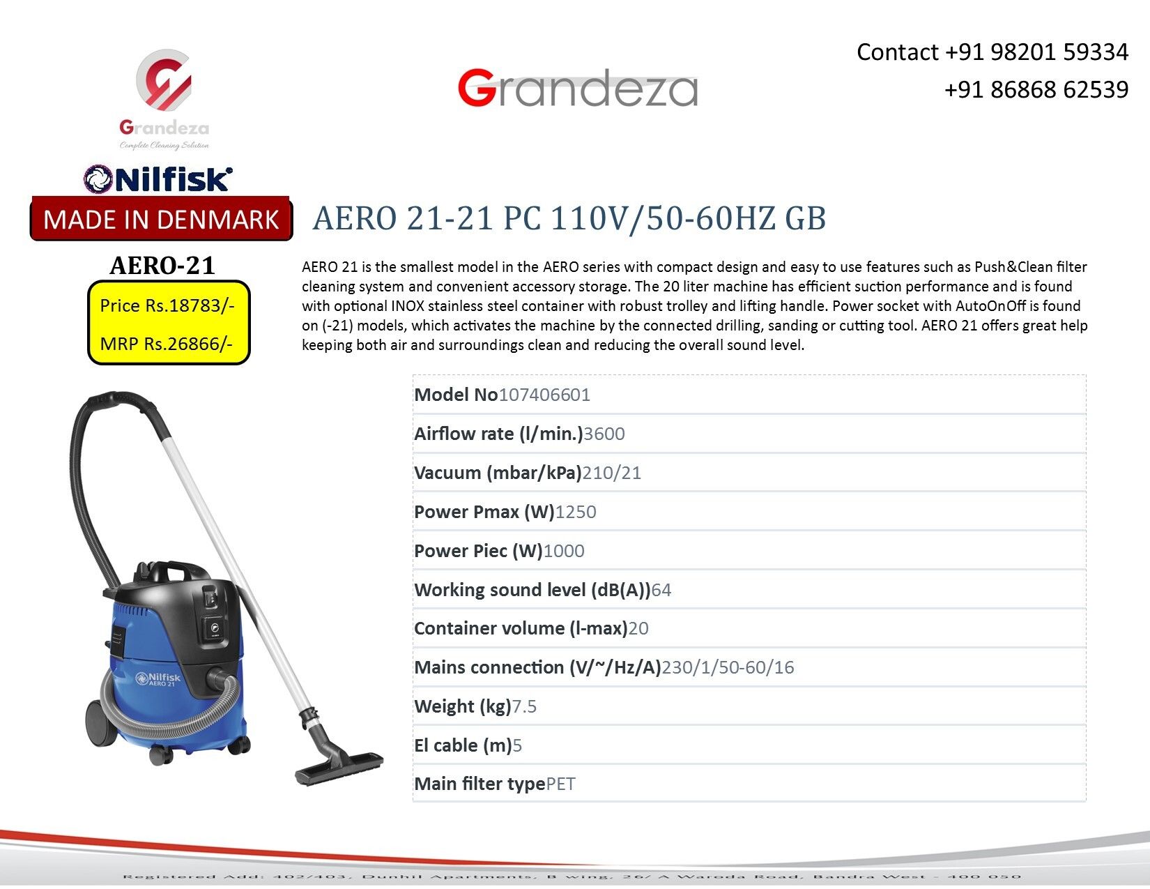 NILFISK Wet N Dry Vacuum Cleaner Aero 21-21