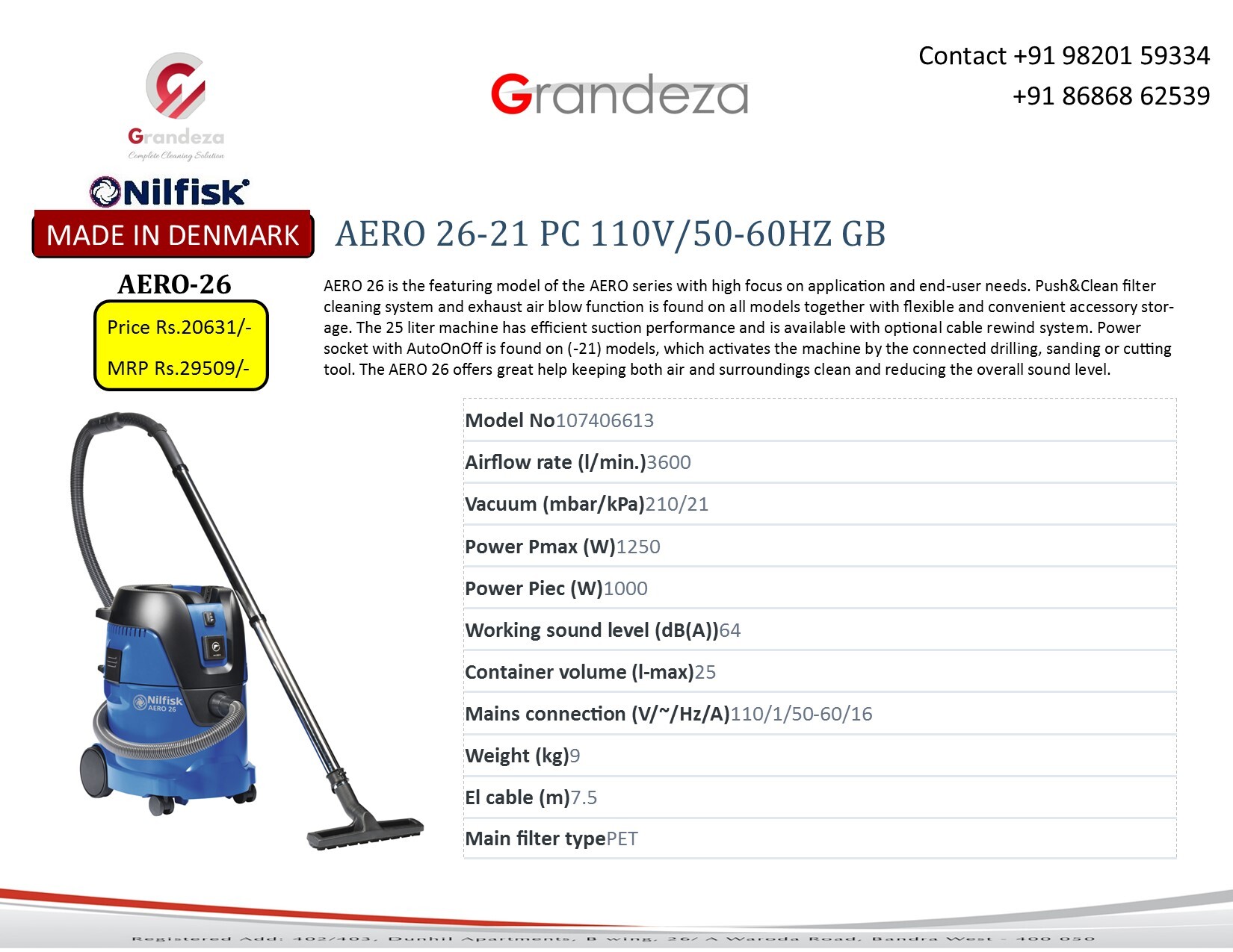NILFISK Wet N Dry Vacuum Cleaner Aero 26-21