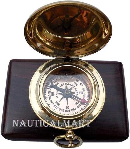 Nauticalmart Handmade Brass Push Button Engravable Direction Pocket Compass