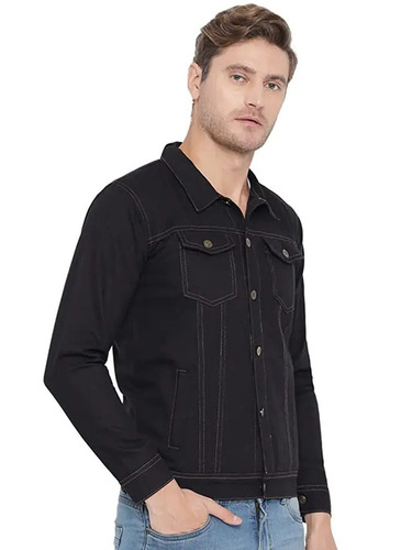 Black Full Sleeve Self Design Color Men Jacket