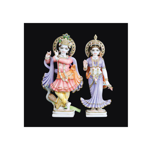 2022 Customized Natural White Outdoor Garden Decor Carved Life Size Hindu God Exquisite Diamond Studded Lord Krishna Statue