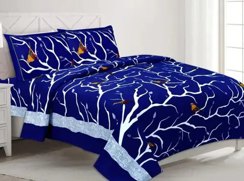 Sanganer Print Pure Cotton Double Bedsheet - Queen Size Blue White And Maroon Includes 2 Pillow Covers Hand Printed Sanganeri Design
