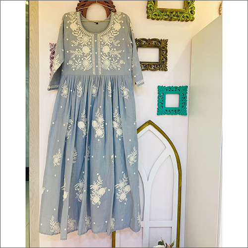 Ladies Mulmul Cotton Calf Length Dress