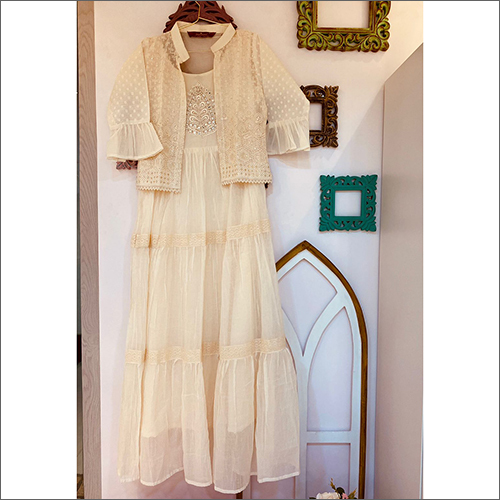 Fancy Cotton Calf Length Dress