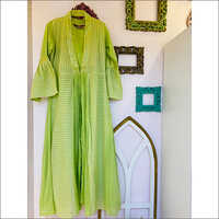 Green Cotton Calf Length Dress