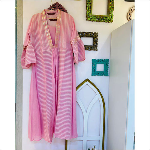 Pink Cotton Calf Length Dress