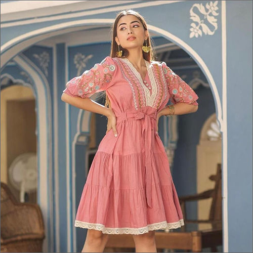 Pink Cotton Western Dresses