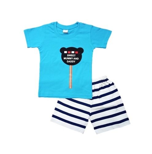 Kids  Sky Blue Printed Cotton Top and Pant