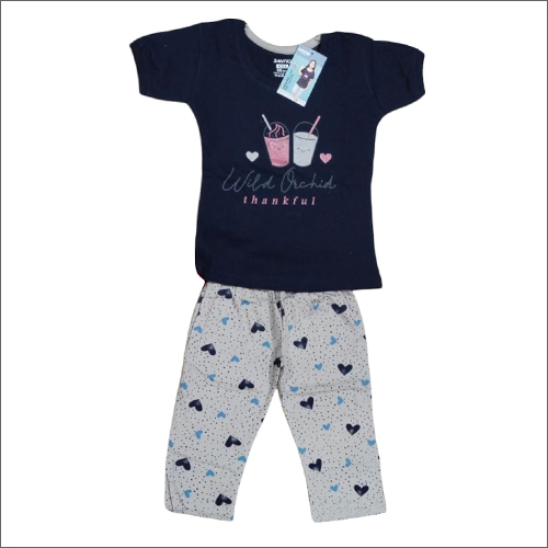 Girls Hosiery Cotton Printed Capri Top Set - Cotton Fabric Half Sleeve Design | Trendy Printed Pattern Lightweight Washable All-Season Comfort