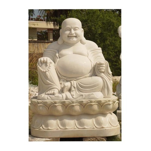 White Marble Happy Buddha of Wealth Statue