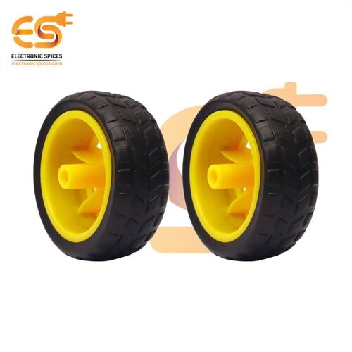 60mm x 25mm Hard plastic build rubber cover yellow color BO motor compatible RC toy car wheel By ESRDNS PRIVATE LIMITED