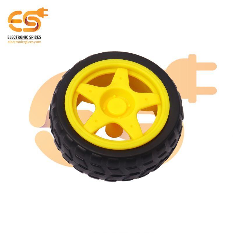 60mm x 25mm Hard plastic build rubber cover yellow color BO motor compatible RC toy car wheel