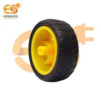 60mm x 25mm Hard plastic build rubber cover yellow color BO motor compatible RC toy car wheel