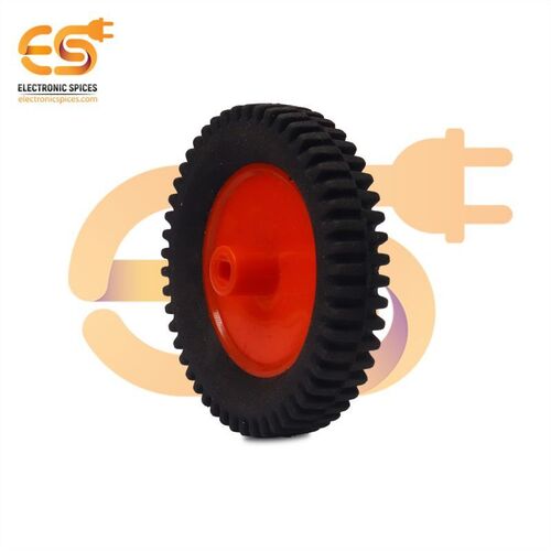 70mm x 13mm Hard plastic build rubber cover red color BO motor compatible toy truck wheel