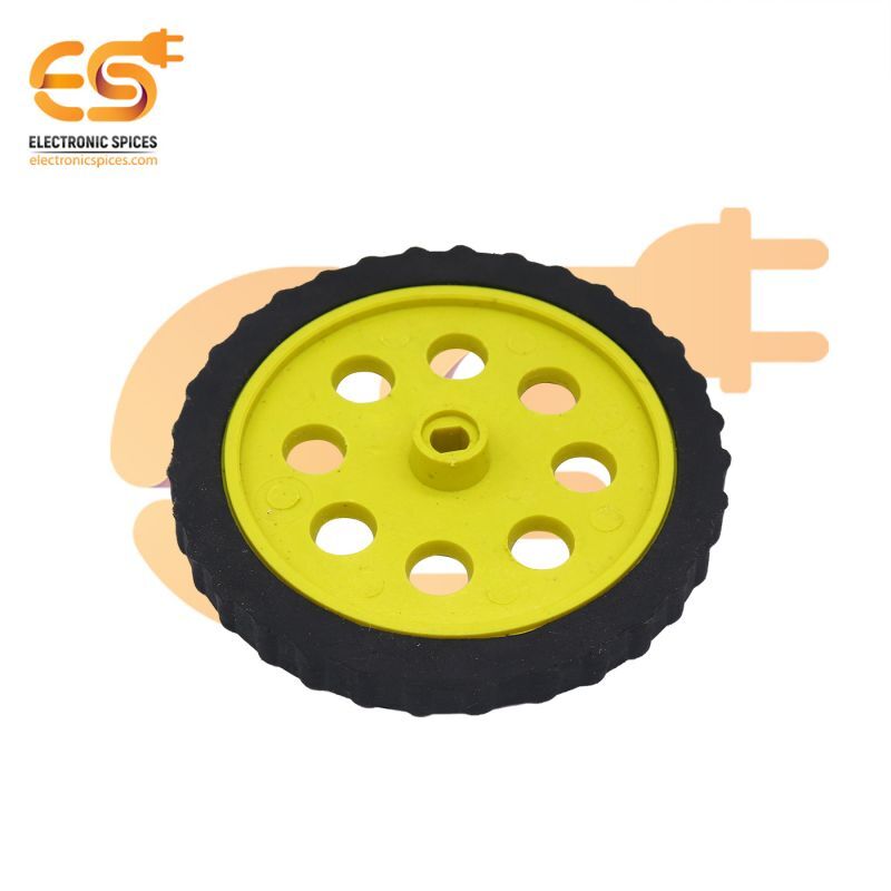 75mm x 8mm Hard plastic build rubber cover yellow color BO motor compatible DIY project wheel