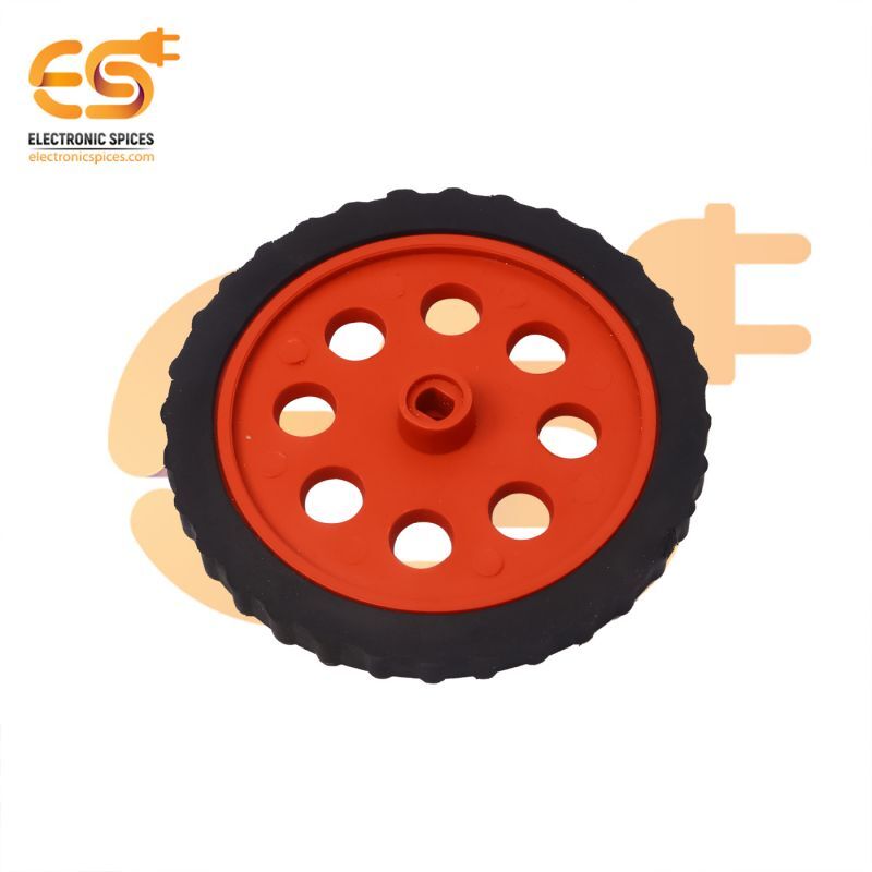 75mm x 8mm Hard plastic build rubber cover red color BO motor compatible DIY project wheel