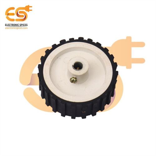 55mm x 20mm Hard plastic build rubber cover white color 6mm rod compatible disc robot wheel By ESRDNS PRIVATE LIMITED
