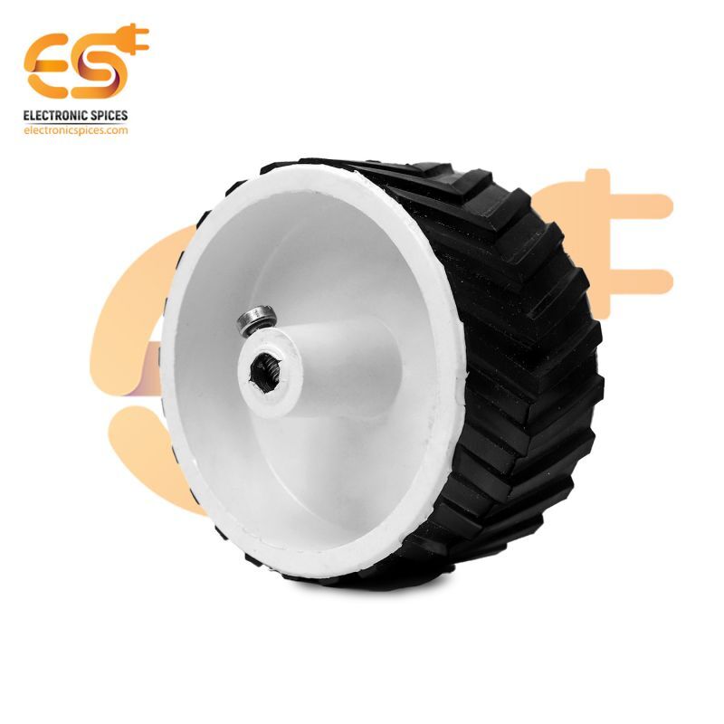 70mm x 35mm Hard plastic build rubber cover white color 6mm rod compatible robot wheel