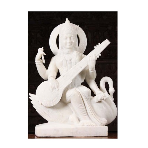 Best Product of 2022 High Quality White Marble Saraswati Sculpture Riding Swan From Indian Exporter At Reasonable Price
