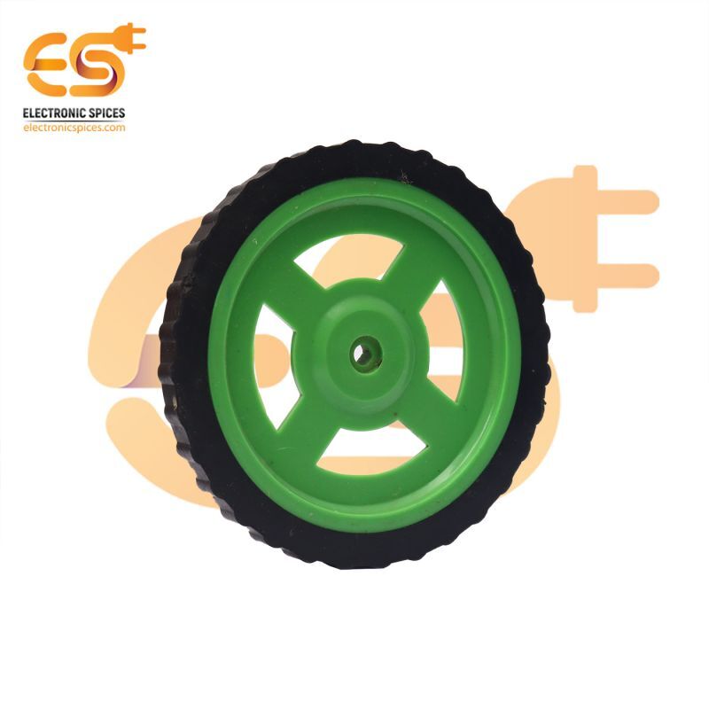 75mm x 8mm Hard plastic build rubber cover green color BO motor compatible DIY project wheel