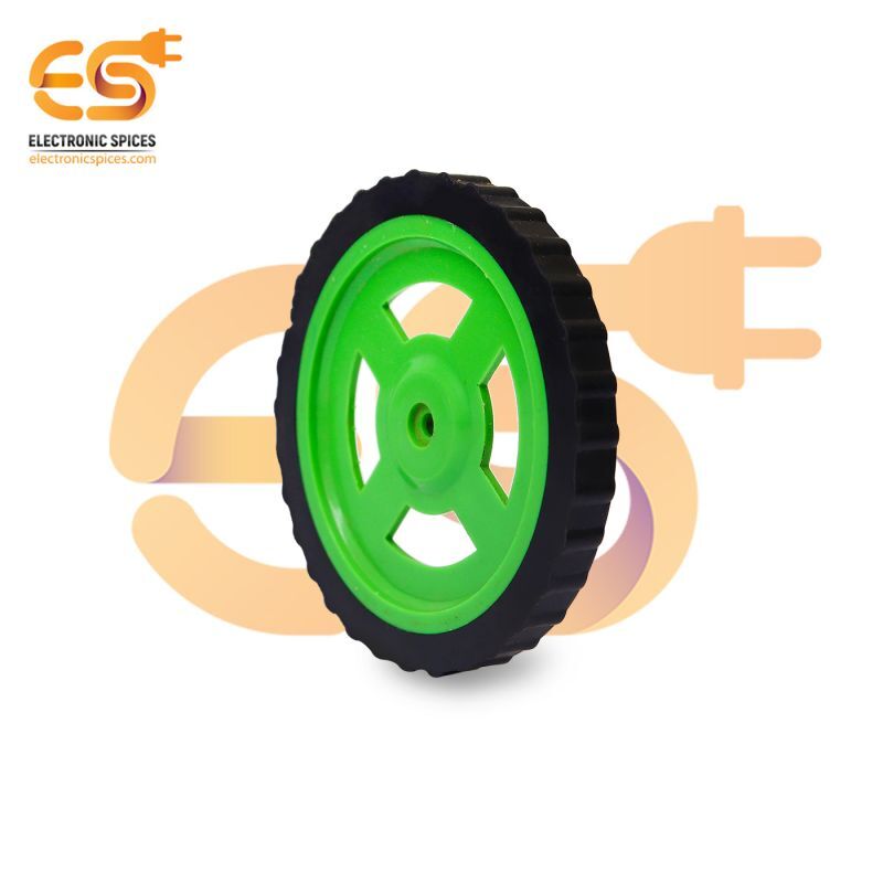 75mm x 8mm Hard plastic build rubber cover green color BO motor compatible DIY project wheel
