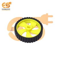 45mm x 11mm Hard plastic build rubber cover yellow color BO motor compatible toy car wheel
